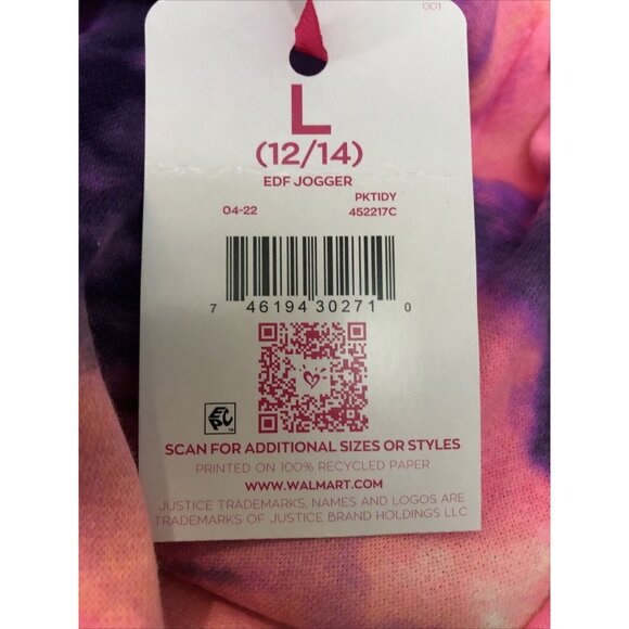 Justice Girls Tie Dye Joggers Sweatpants Sz Large 12/14 Pink Purple - Picture 6 of 6